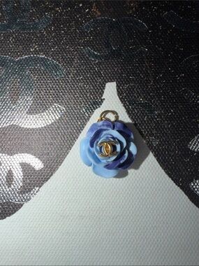 Upcycled CC Blue Marbled Rose Pendant Charm for Necklace DIY